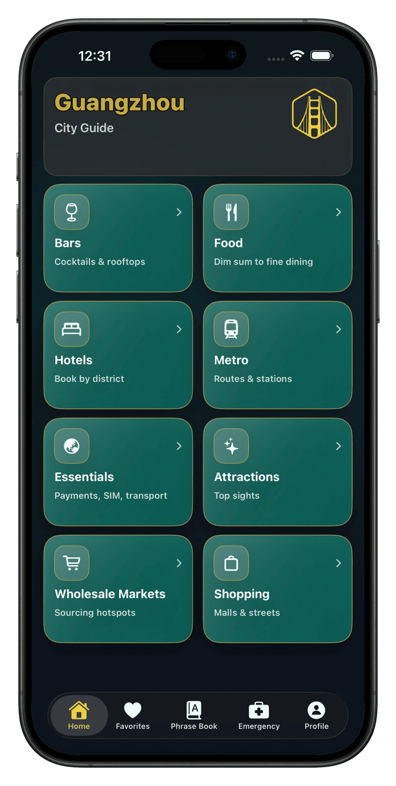 Guangzhou Guide App iPhone interface