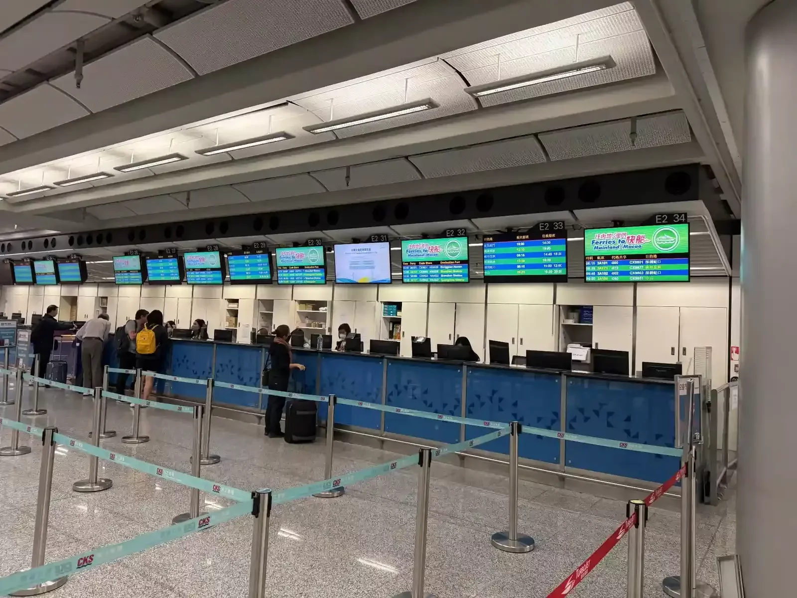 Ticket counters for ferries to Mainland China and Macao at Hong Kong Airport