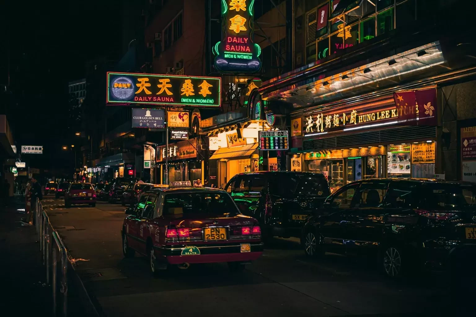 Wan Chai district at night in Hong Kong